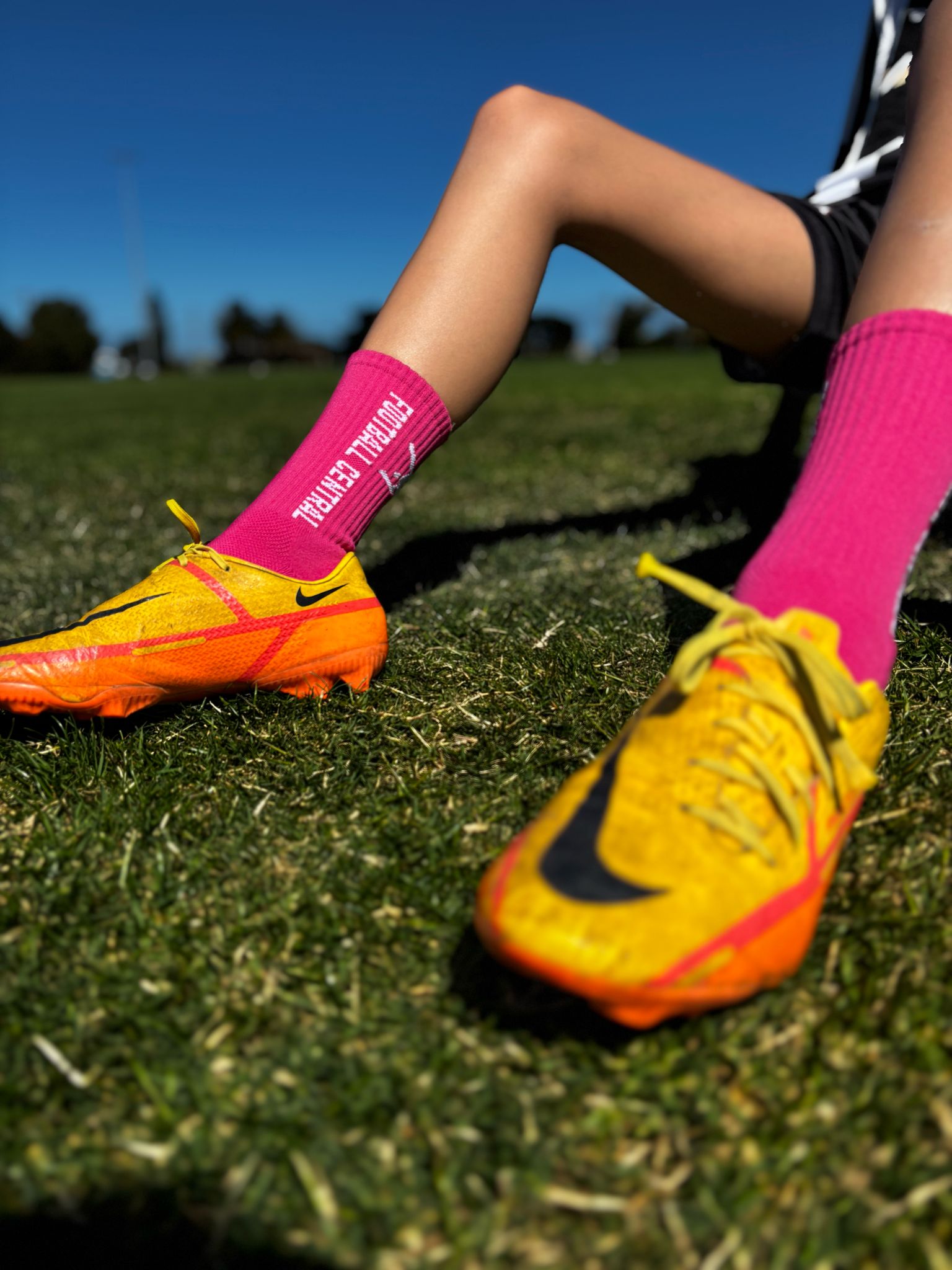 pink grip socks, action image, football grip socks, soccer grip socks
