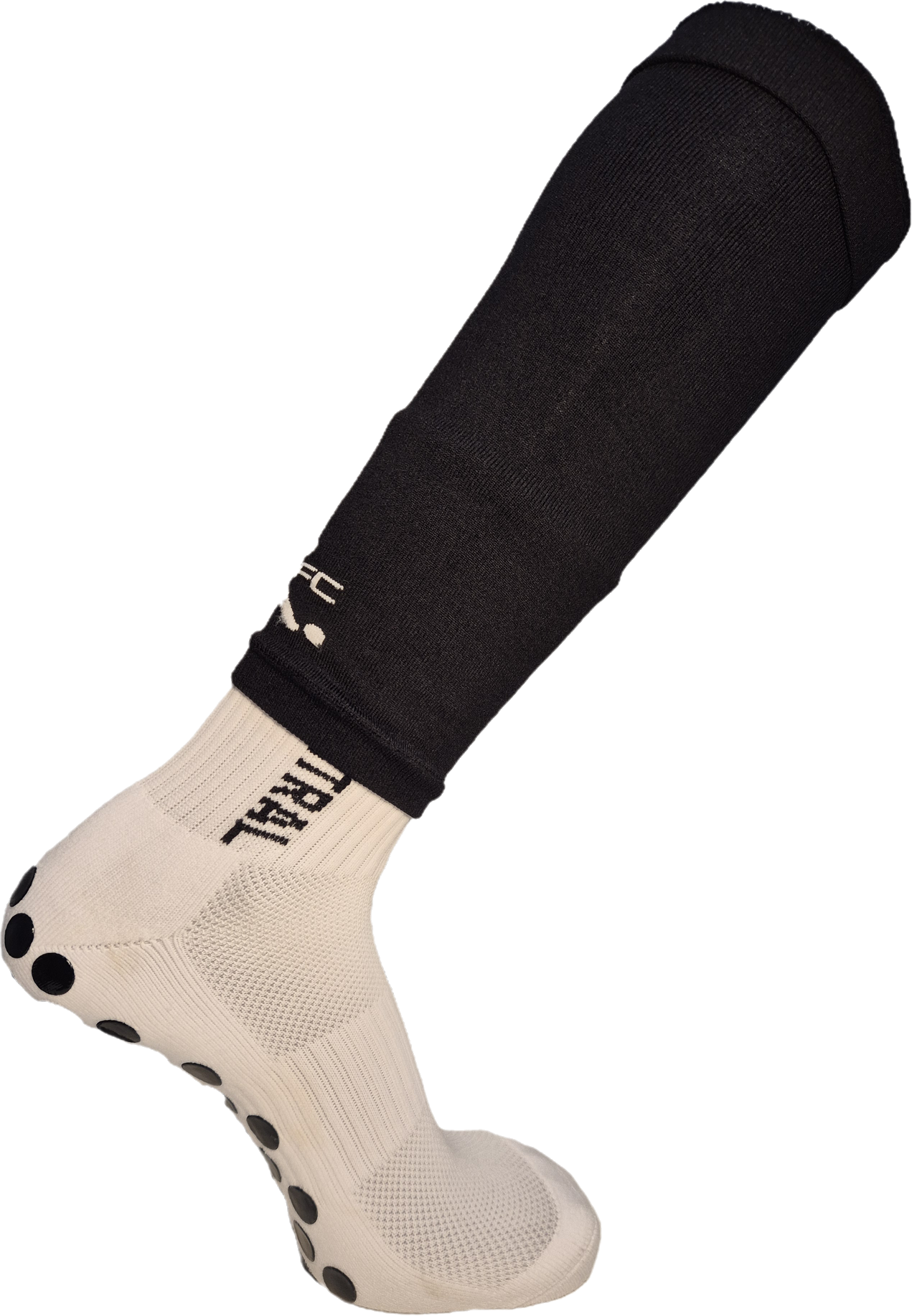 Black footless socks, side image, soccer socks