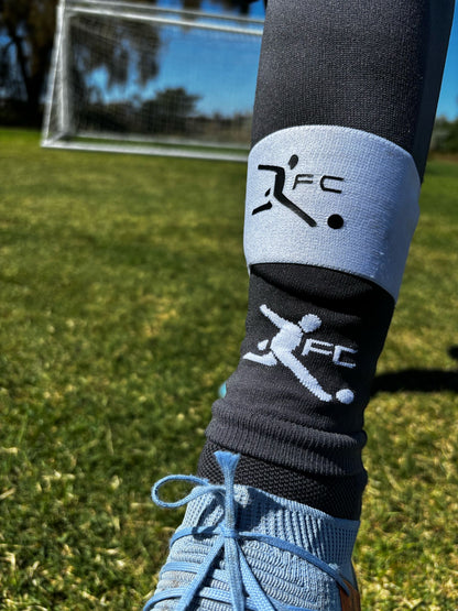 shin stays, shin stayz, football socks, soccer socks, action image